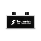 Two Notes Torpedo C.A.B. M+ cabinet simulator guitar effects pedal with control knobs and input/output jacks, black finish.