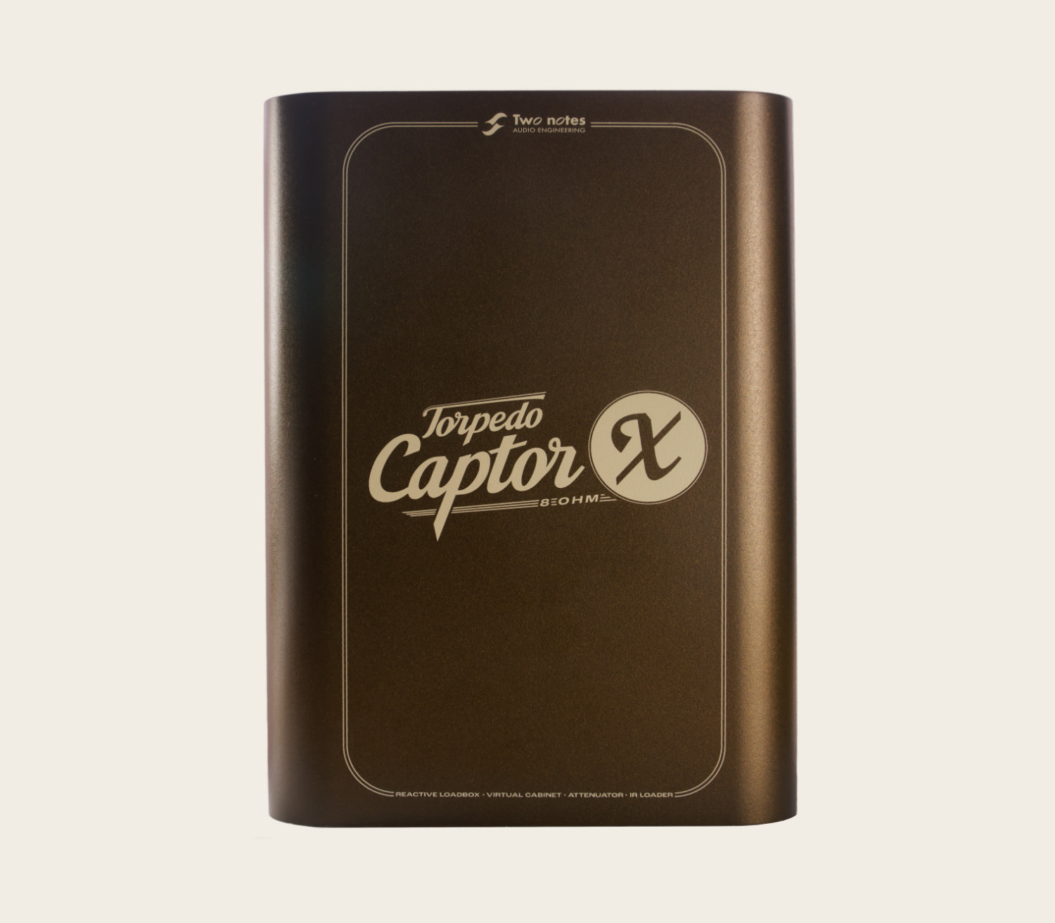 Two Notes Torpedo Captor X8 SE effects pedal showing knobs and input/output jacks on a black pedal surface.