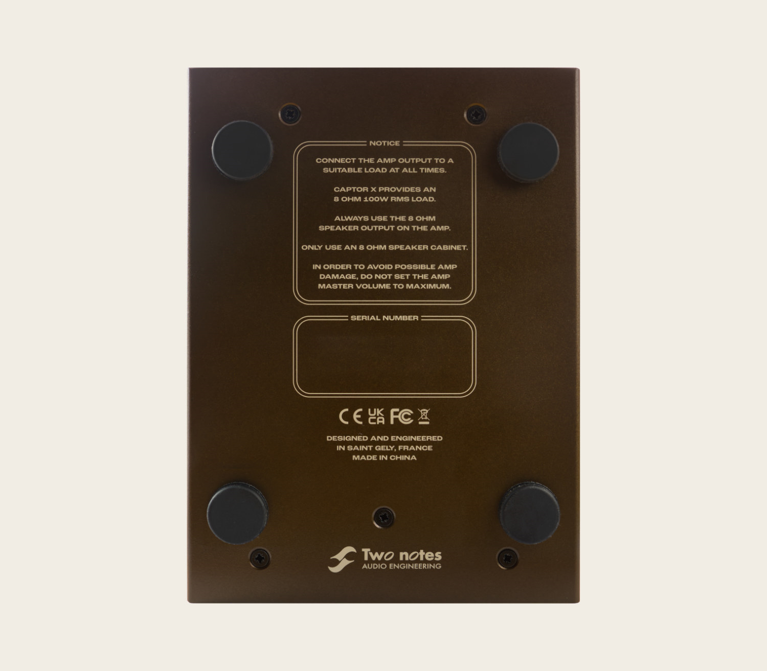 Two Notes Torpedo Captor X8 SE effects pedal with multiple connection ports and control knobs, used for guitar amp attenuation and recording.
