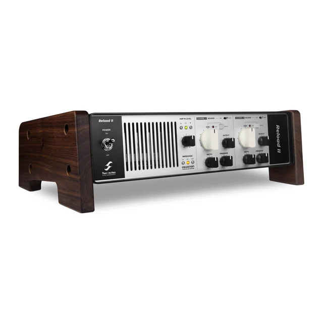Two Notes Reload II multi-impedance reactive load box for guitar amplifiers, showing its sleek design and connection ports.