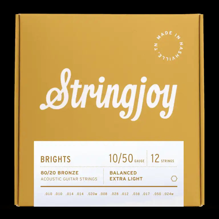 Stringjoy Brights 12 String Extra Light Gauge (10-50) 80/20 Bronze Acoustic Guitar Strings
