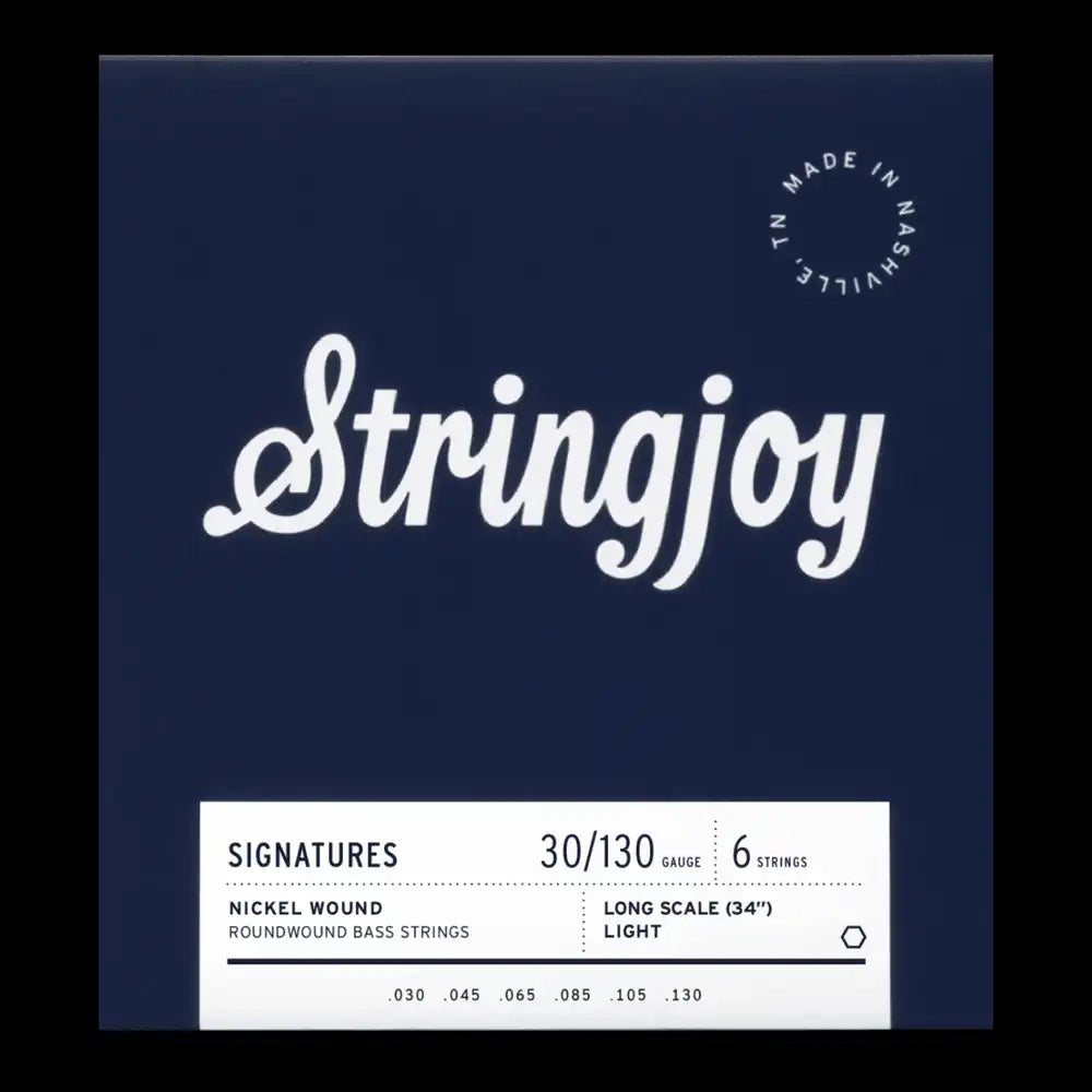 Stringjoy Light Gauge (30-130) 6 String Long Scale Nickel Wound Bass Guitar Strings