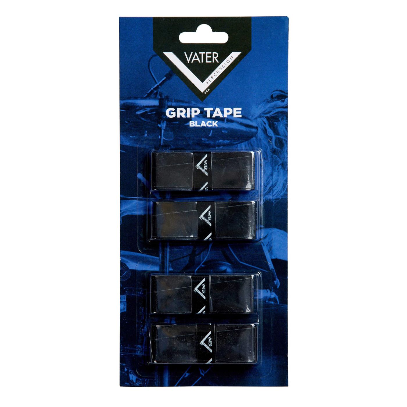 Vater VGTB black grip tape for drums, showcasing textured surface and strong adhesive for better control and comfort.