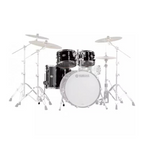 Yamaha Recording Custom 10/12/16 tom pack in solid black finish, showcasing three drums with a sleek design.