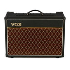 Vox AC15C1 Custom 1x12" 15W tube guitar amplifier with reverb, featuring control knobs and speaker grille.