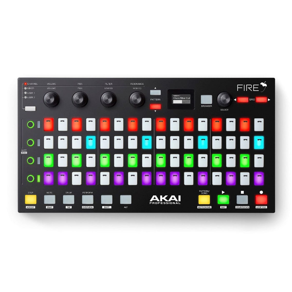 Akai Fire FL Studio MIDI controller with pads, knobs, and buttons designed for music production and beat making.