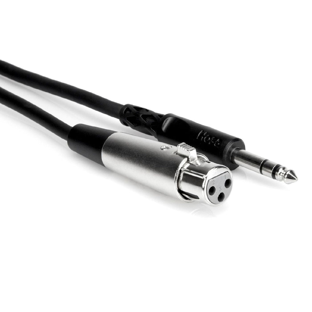 Hosa STX-105F 5ft PA cable with 1/4-inch TRS to XLR3F connectors, used for professional audio connections.