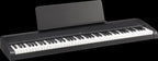 Korg B2 88-key weighted hammer action digital piano in black, showing the keyboard and control panel.