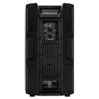 RCF ART 910-A 2100W 10-inch powered PA speaker showing the black speaker with control panel and sturdy stand mount.