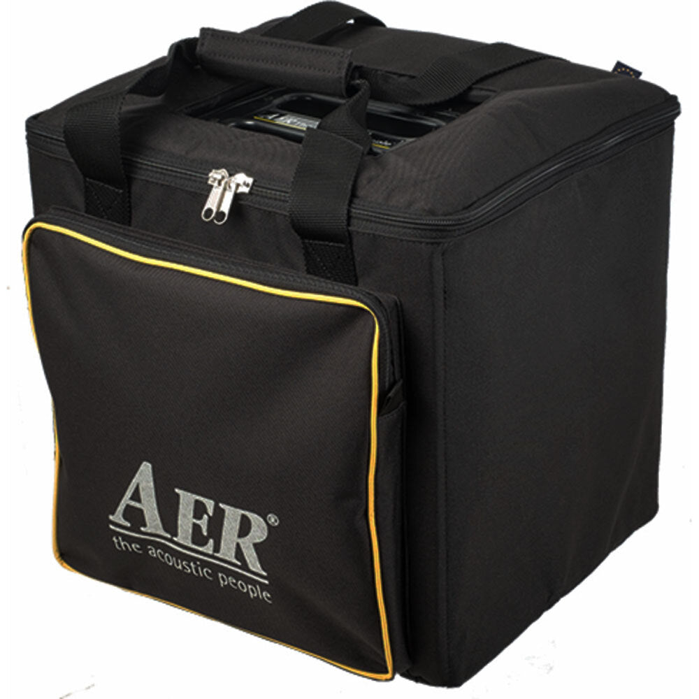AER Acousticube 3 acoustic guitar amplifier with control knobs and input ports, designed for high-quality sound amplification.