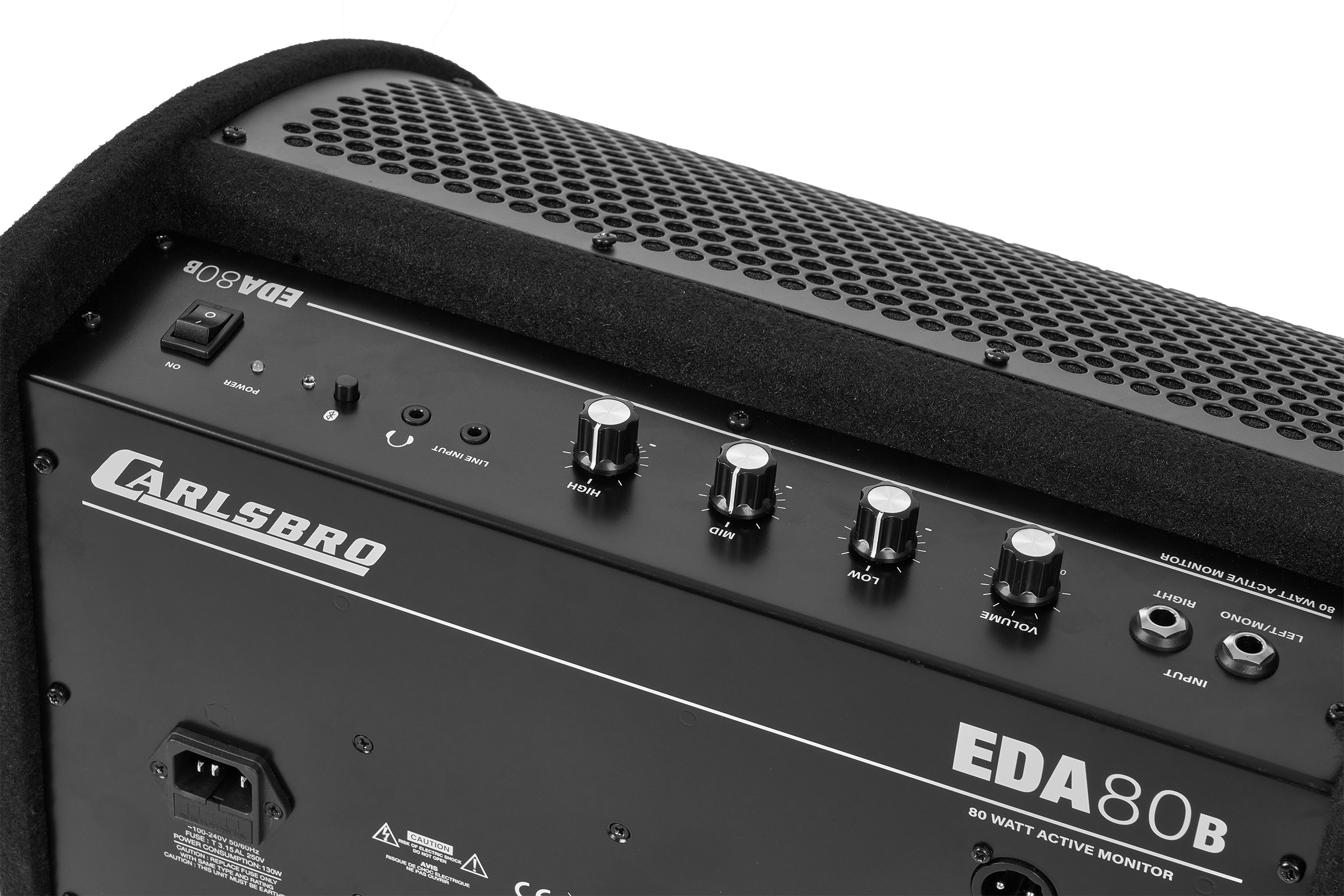 Carlsbro drum monitor with Bluetooth connectivity, compact design, and control knobs for professional drum amplification and sound.