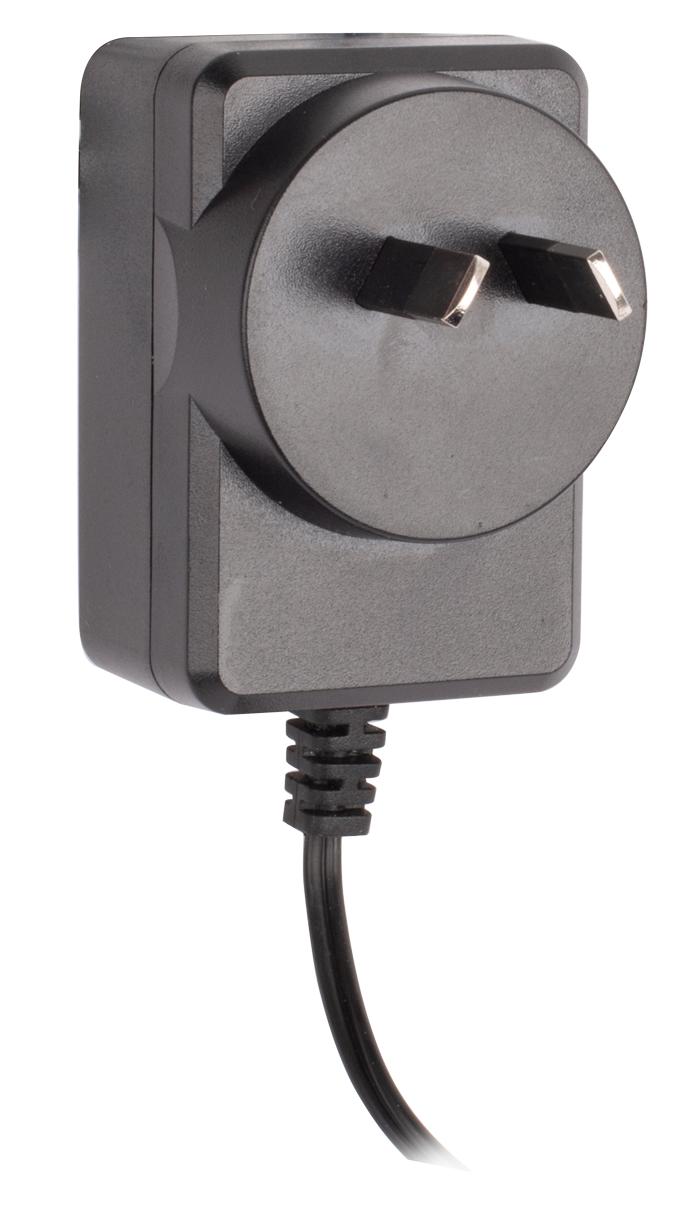 Carson 9V DC 500mA effects power supply with 2.1mm barrel connector for musical equipment and pedals.