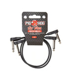 Pig Hog Lil' Pigs low profile 1ft guitar patch cables, 2-pack, with black connectors and flexible cable for easy instrument connections.