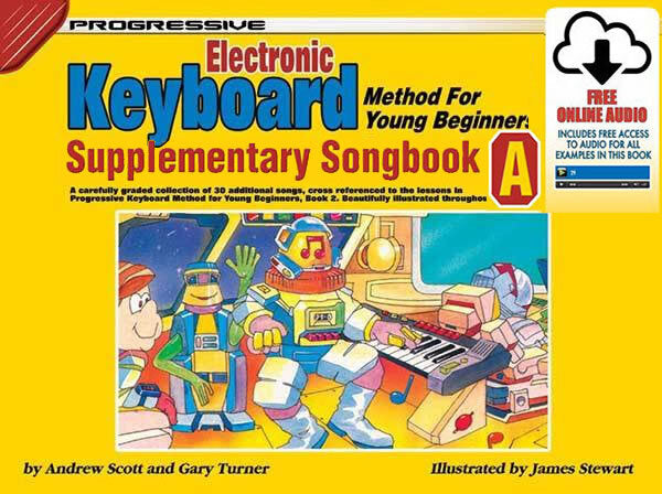 Progressive Keyboard Method Young Beginners Supp Songbook A from Books, featuring piano sheet music and online audio tracks.