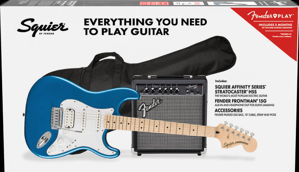 Squier Affinity Stratocaster HSS Pack with Fender Frontman 15G Amplifier and Accessories - Lake Placid Blue