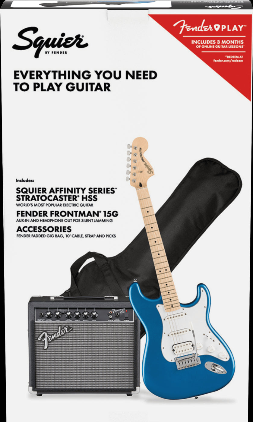 Squier Affinity Stratocaster HSS Pack with Fender Frontman 15G Amplifier and Accessories - Lake Placid Blue