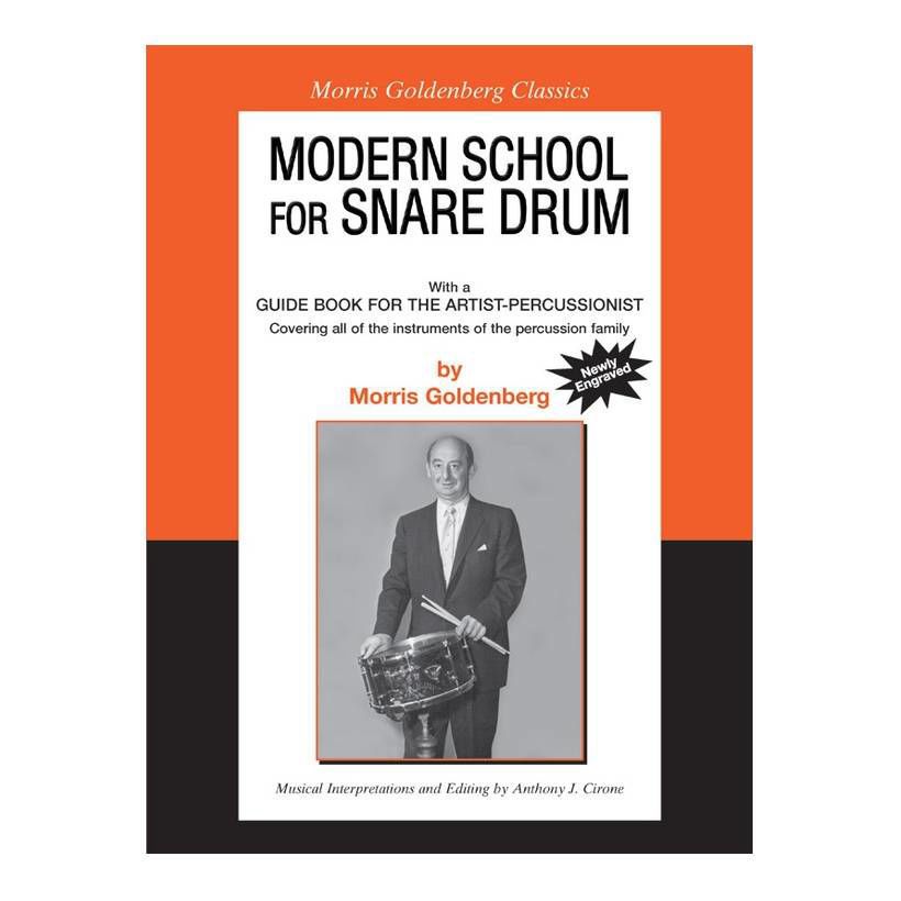 Modern School for Snare Drum book by Morris Goldenberg, a comprehensive drum music instructional book with sheet music pages.