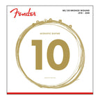 Fender 70XL 80/20 bronze ball end acoustic guitar strings with 10-48 gauge, shown on a guitar.