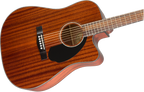 Fender CD-60SCE dreadnought acoustic guitar with all-mahogany body and walnut fingerboard, showcasing its rich wood grain and elegant design.