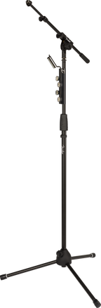 Fender telescoping boom microphone stand with adjustable height and sturdy base, ideal for stage and studio use.