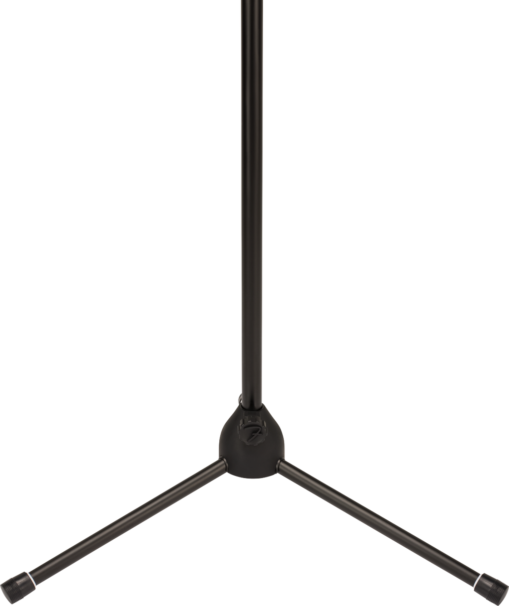Fender telescoping boom microphone stand with adjustable height and sturdy tripod base, ideal for stage and studio use.