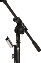 Fender telescoping boom microphone stand with adjustable arm and sturdy base, ideal for live performances and studio use