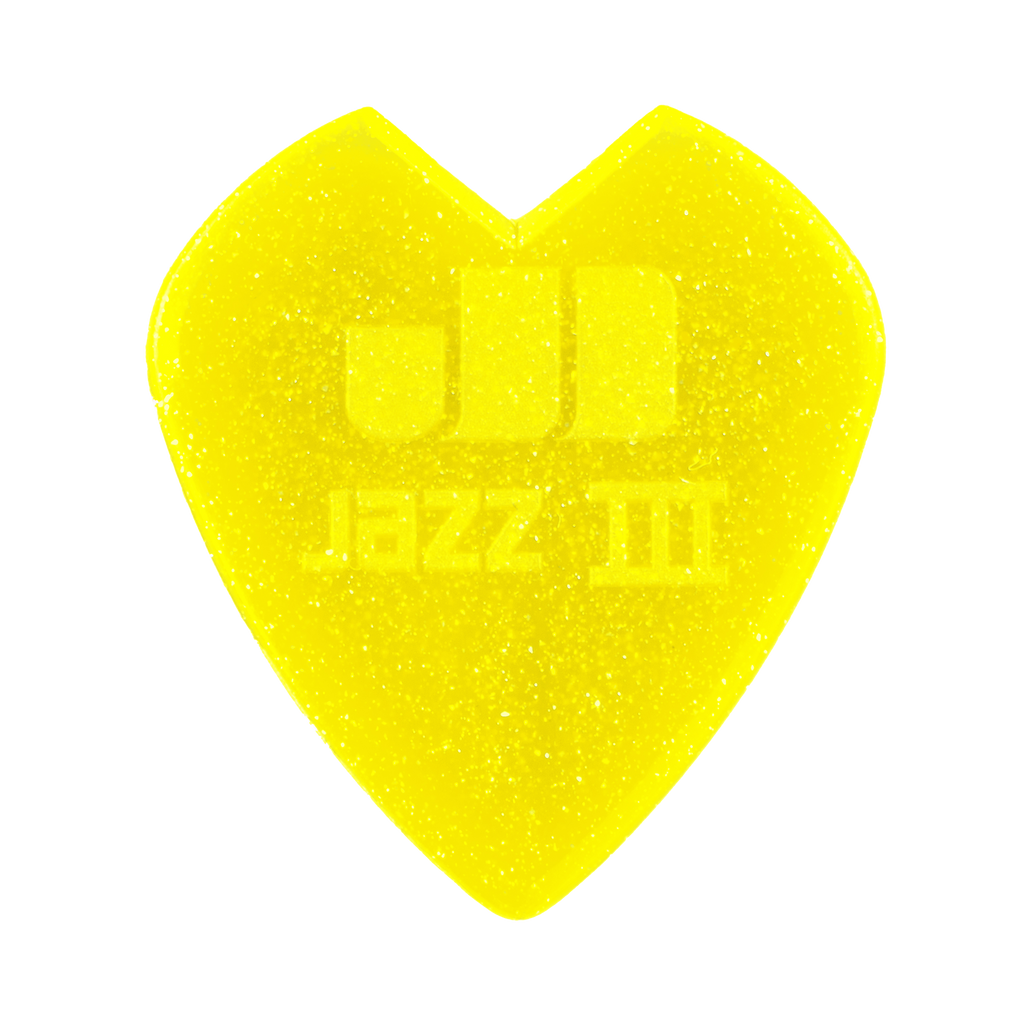 Jim Dunlop Kirk Hammett Custom Jazz III guitar pick showing the black pick with Kirk Hammett branding and design on the front.