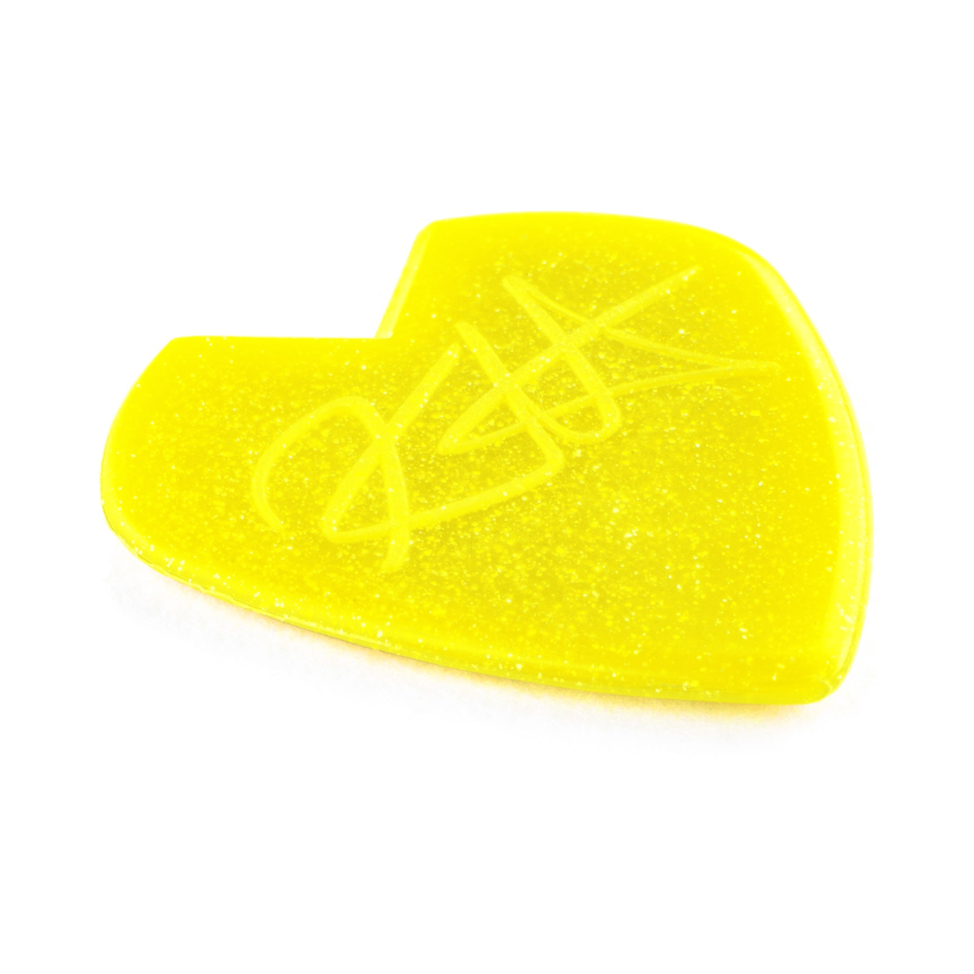 Jim Dunlop Kirk Hammett Custom Jazz III guitar pick shown from the side, featuring the signature design and branding on the pick.