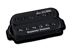 Black Seymour Duncan Mustaine Thrash Factor guitar pickups installed on a guitar, showcasing their sleek design and branding.