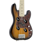 Traveler Guitar TB-4P bass guitar in sunburst finish, showcasing its compact design and four-string layout for portable playing.