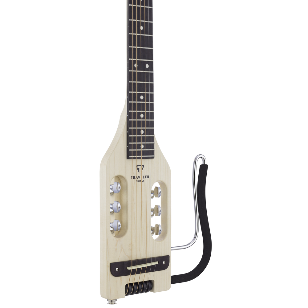 Traveler Guitar Ultra-Light acoustic-electric guitar in maple wood, showing the compact body and fretboard detail.