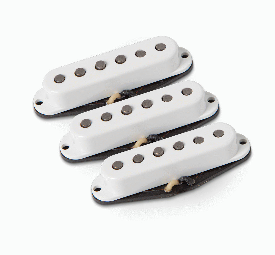Seymour Duncan Joe Bonamassa Signature Bonnie Strat pickup set, non-aged, shown with four single-coil pickups for electric guitar.