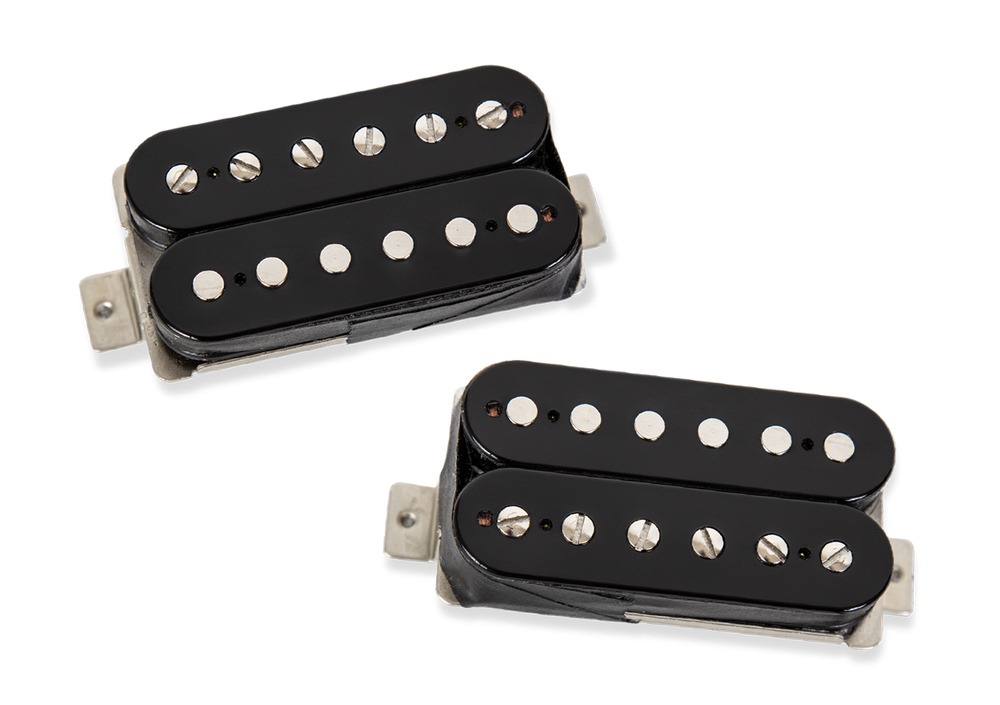 Black Seymour Duncan Slash 2.0 Signature guitar pickup set, showing the pickups with detailed wiring and branding.