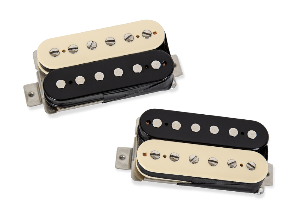 Seymour Duncan Slash 2.0 Zebra signature guitar pickup set with black and white coil designs for electric guitars.