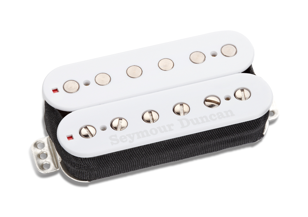 Seymour Duncan Demartini RTM Trembucker bridge pickup in white for electric guitars, shown mounted and ready to install.