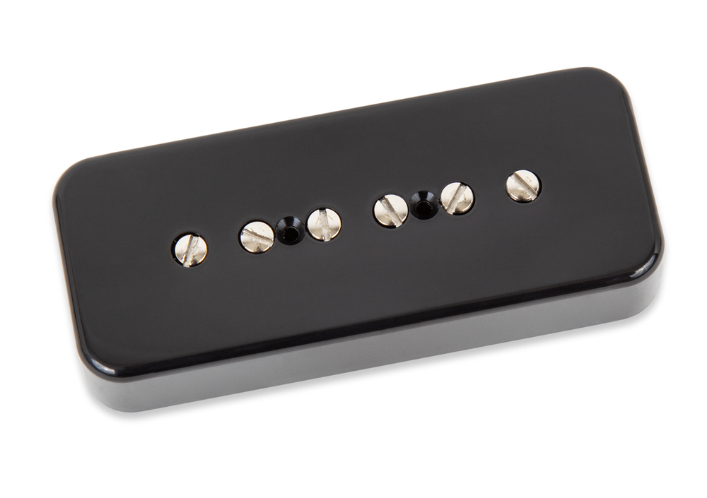 Seymour Duncan Silencer P90B soapbar guitar bridge pickup in vintage black, showing the pickup's compact design and black finish.