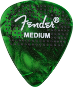 Fender 351 Dotted Celluloid Guitar Picks, 12-pack, medium gauge, showing dotted design and transparent material.