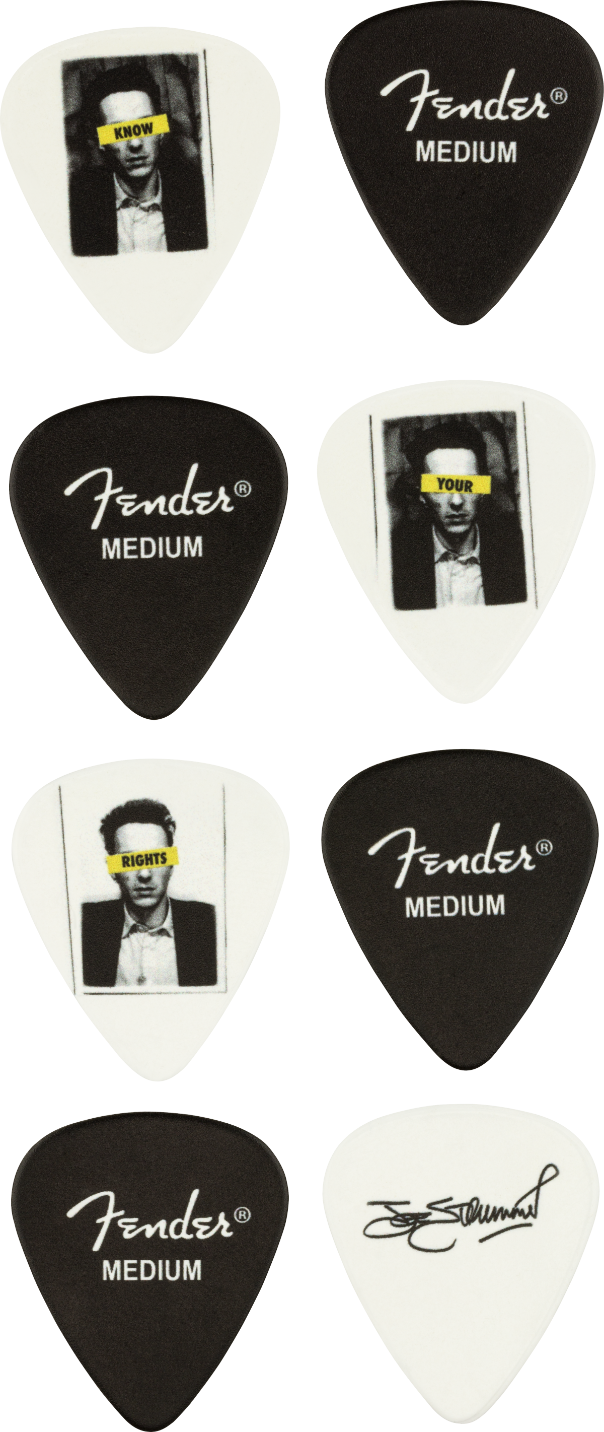 Fender Joe Strummer Medium Tim guitar pick, made of plastic, featuring bold design, suitable for electric guitar playing.