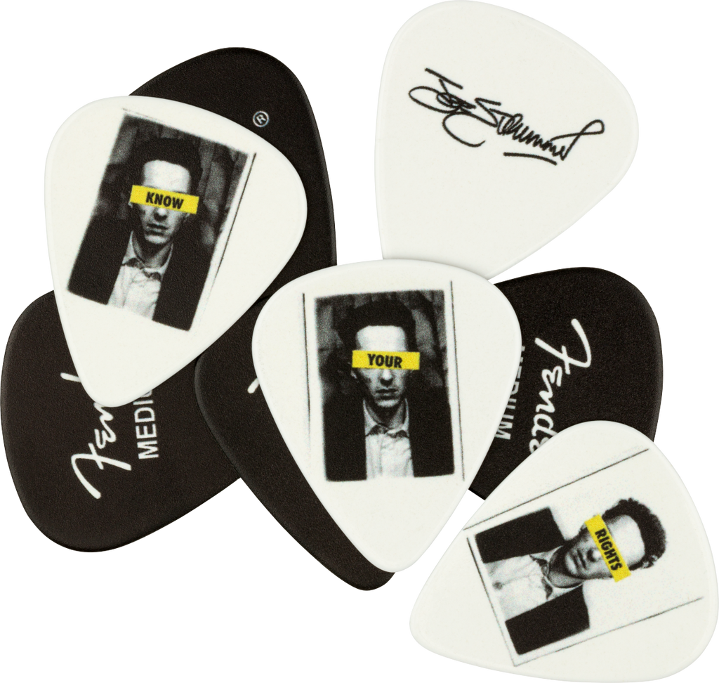 Fender Joe Strummer Medium Tim guitar pick, 8-pack, with black and white design, suitable for electric guitar playing