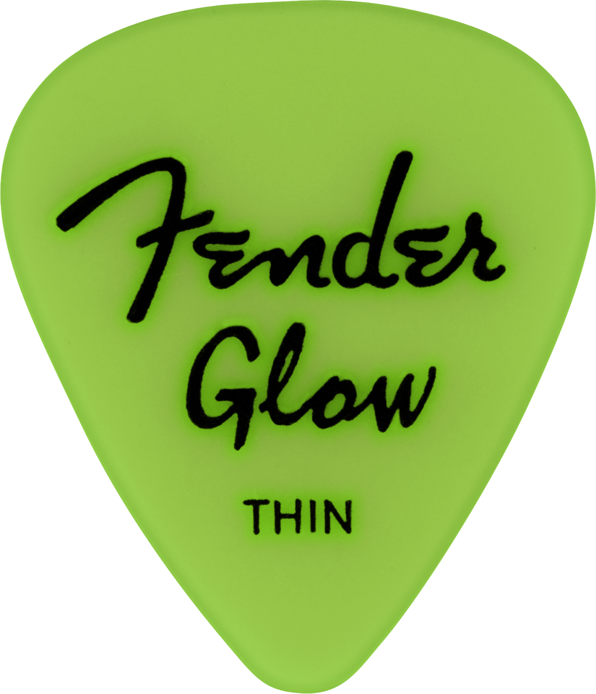 Set of 12 Fender glow-in-the-dark guitar picks, featuring translucent design and durable plastic for easy playing.