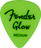 Fender glow-in-the-dark guitar picks 12-pack, translucent plastic picks with luminous design for easy playing in low light.