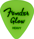 Fender glow-in-the-dark guitar picks, 12-pack, featuring transparent design and bright glow-in-the-dark effect for easy playing.