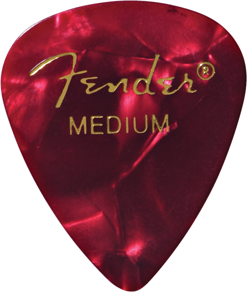Fender Premium Celluloid 351 shape guitar picks in medium red Moto, 12-pack, with a classic design and smooth grip.