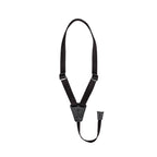 Black 19mm D'Addario ukulele strap with adjustable length, designed for comfortable playing and secure fit.