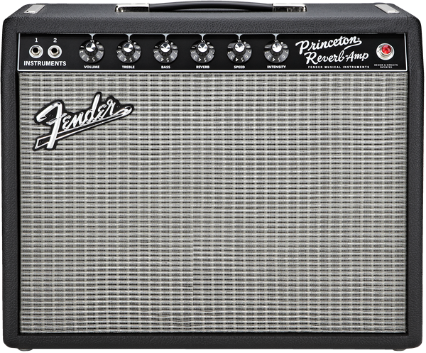 Fender '65 Princeton Reverb 12W 1x10" tube guitar combo amplifier showing control knobs and amplifier grille.
