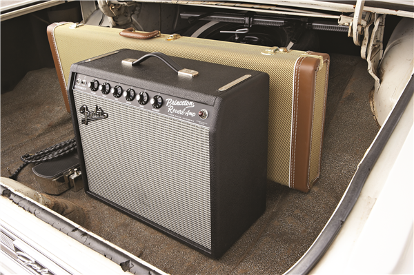 Fender '65 Princeton Reverb 12W 1x10" tube guitar combo amplifier with control panel and vintage design.