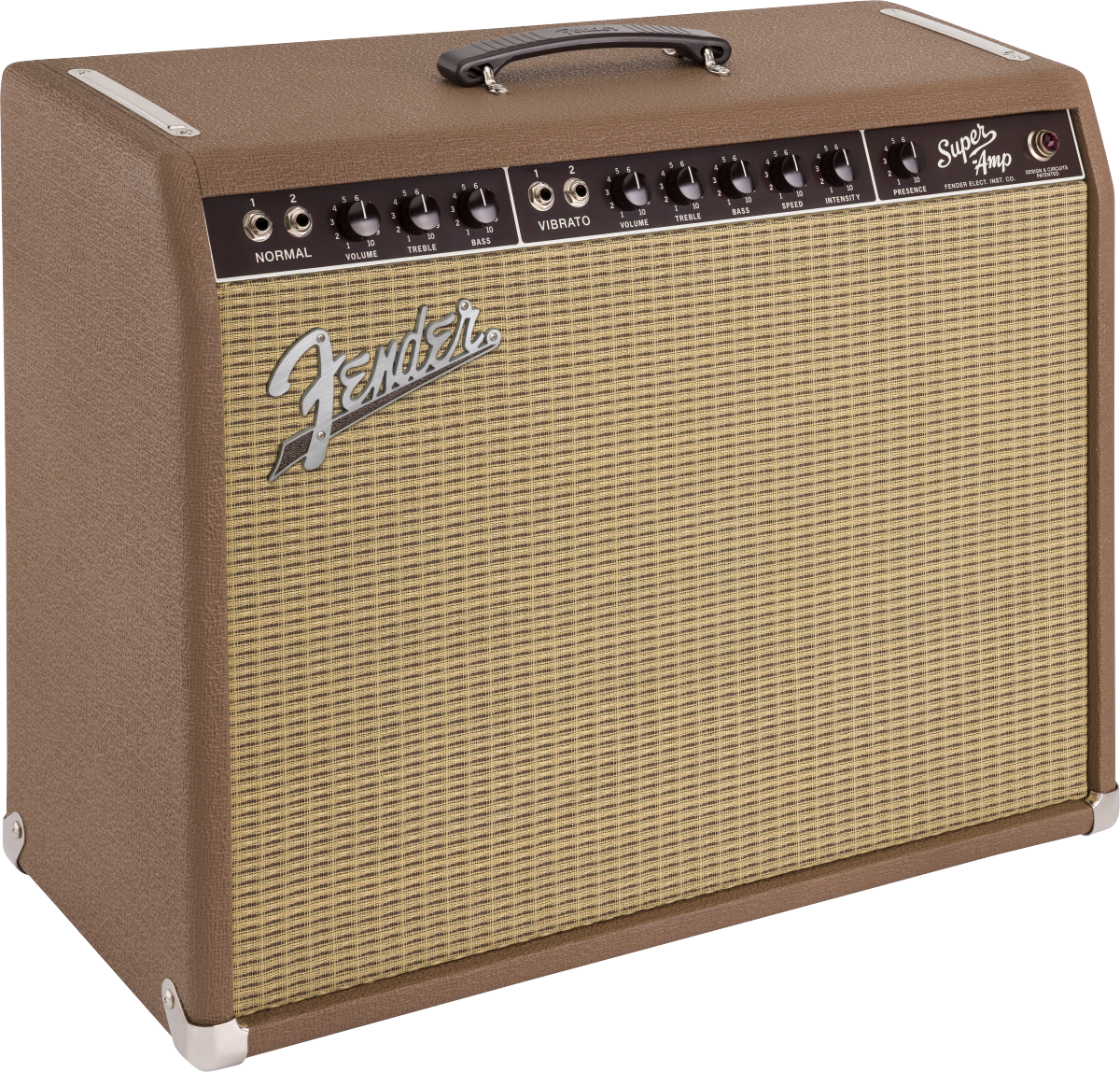 Fender '62 Super guitar amplifier in black, 240V AU, with control knobs and vintage design, used for electric guitar sound.