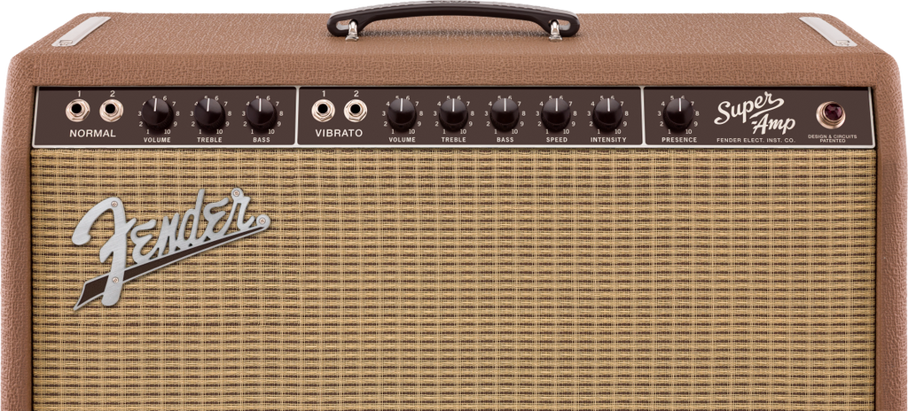 Fender '62 Super guitar amplifier in black, with control knobs and vintage design, 240V AU power supply.