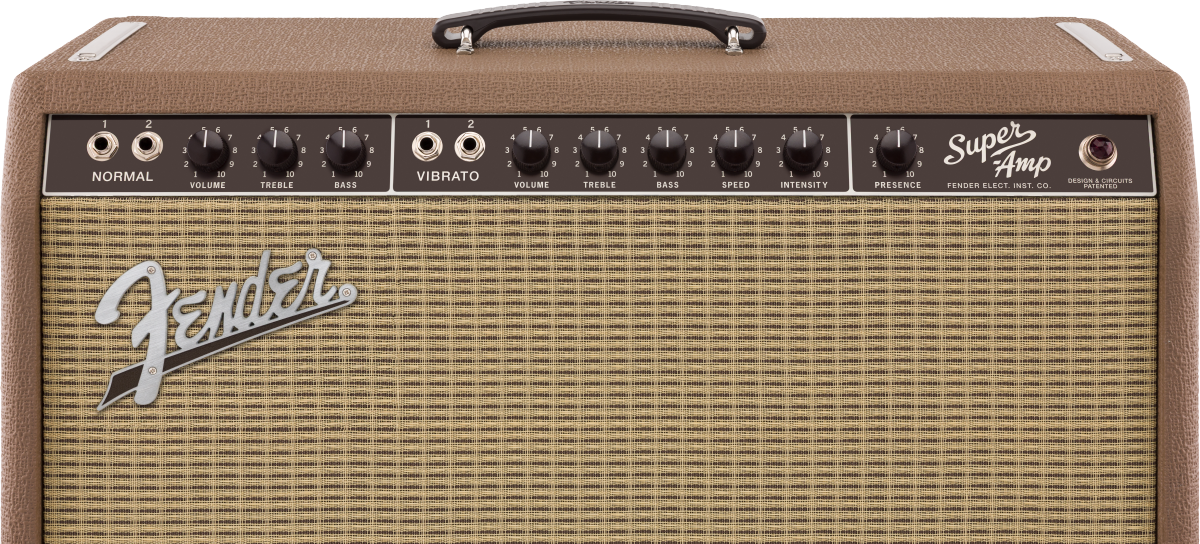 Fender '62 Super guitar amplifier in black, with control knobs and vintage design, 240V AU power supply.