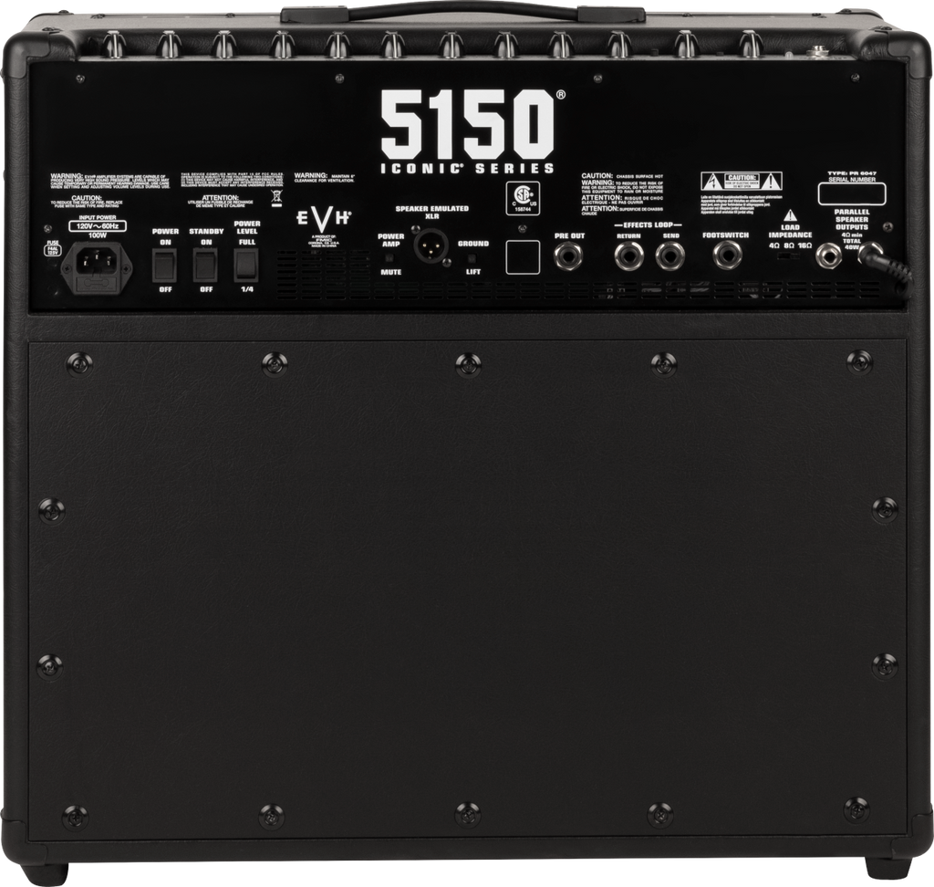 EVH 5150 Iconic Series 40W 1x12 guitar combo amp in black with a sleek design and controls visible on the front.